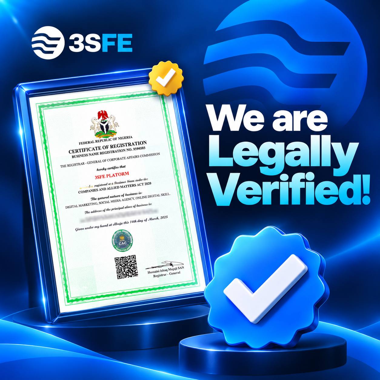 3SFE Platform is legally verified